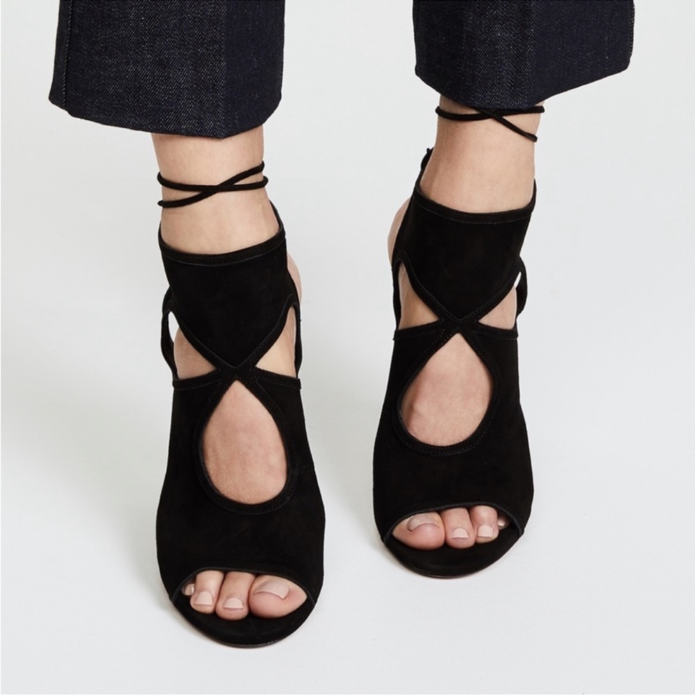 Aquazzura Sexy Thing Strappy Sandals Black Suede Size 39.5 (fits like 8.5)